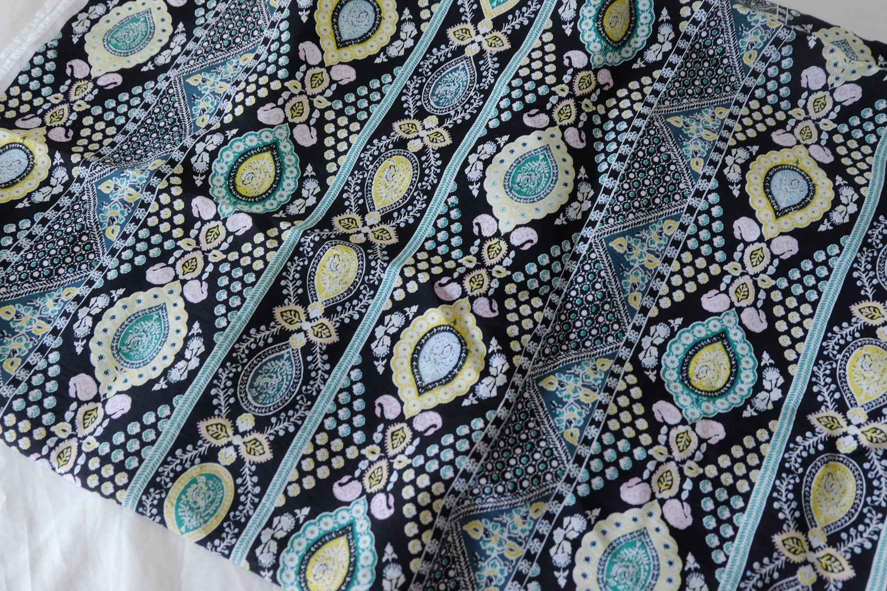 Black Paisley Stripe Tencel Cotton Fabric – 3.3 yd