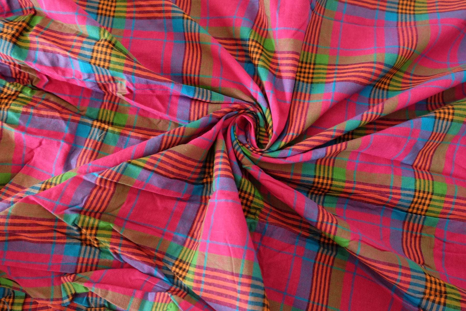 Bright Pink Yarn-Dyed Plaid Cotton Fabric - 2.2 yd