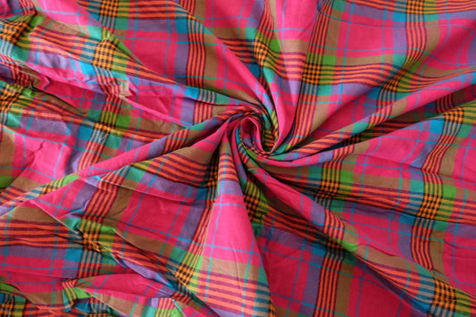 Bright Pink Yarn-Dyed Plaid Cotton Fabric - 2.2 yd