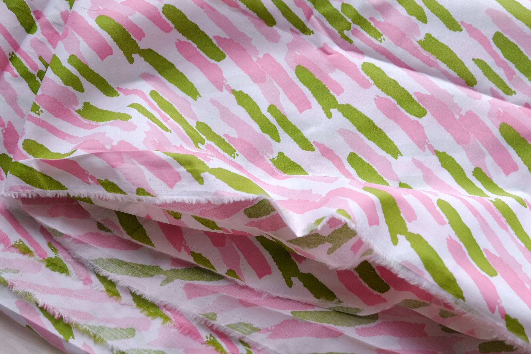 Pink & Olive Brushstroke Cotton Poplin – 3.3 yd