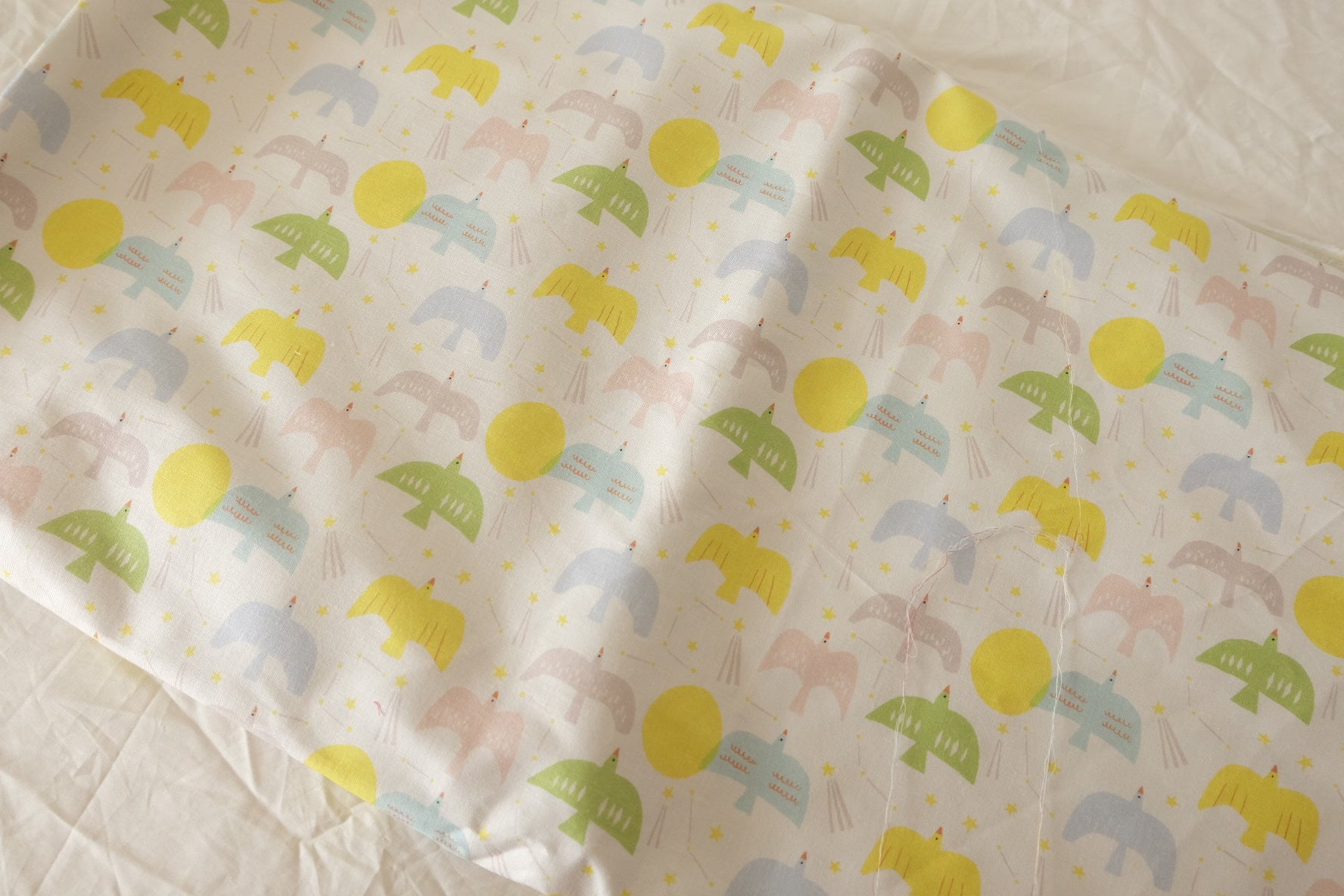 Pastel Bird Stretch Linen Cotton Fabric - 2.2 yd