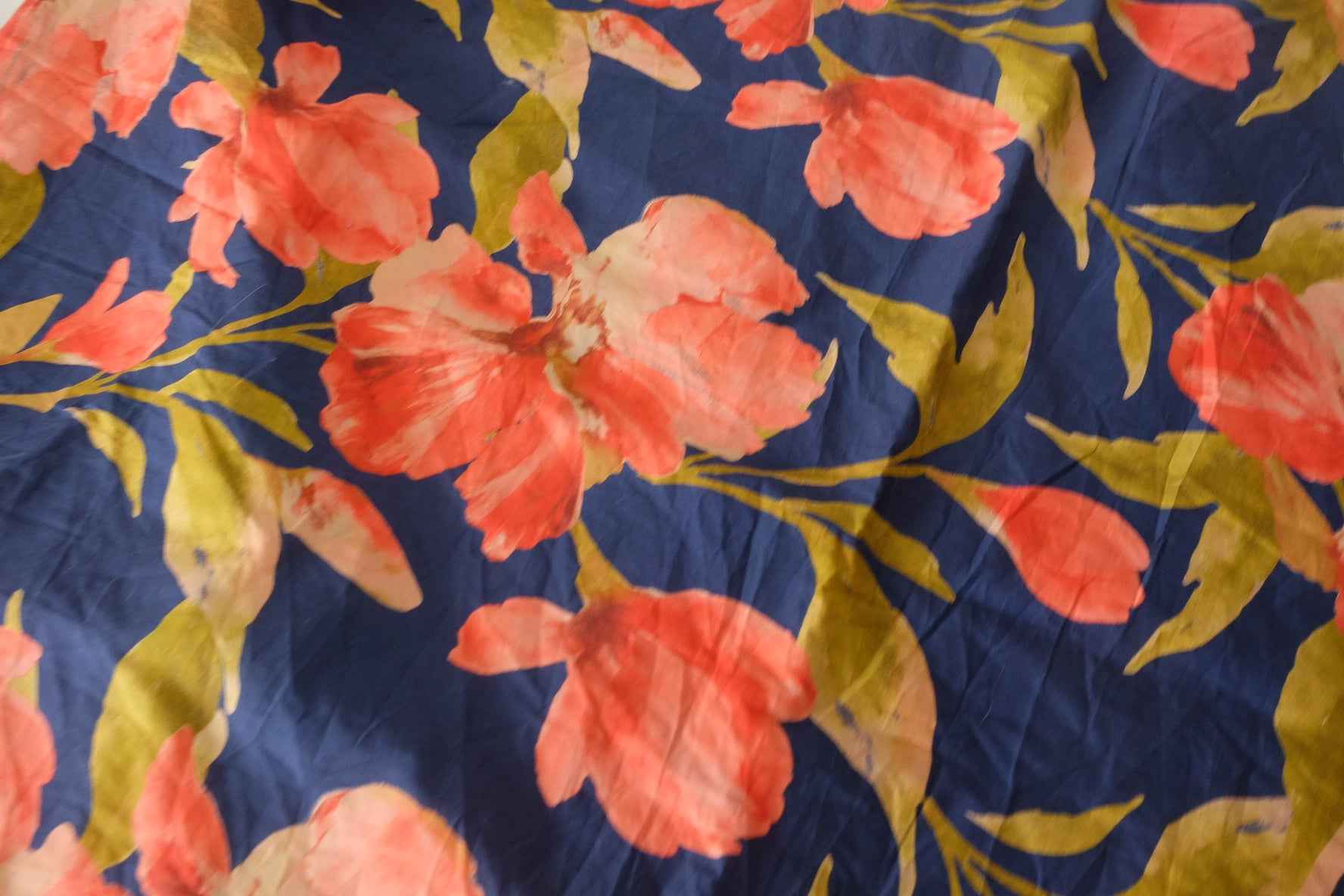 Navy Coral Floral Cotton Poplin Fabric – 3.3 yd