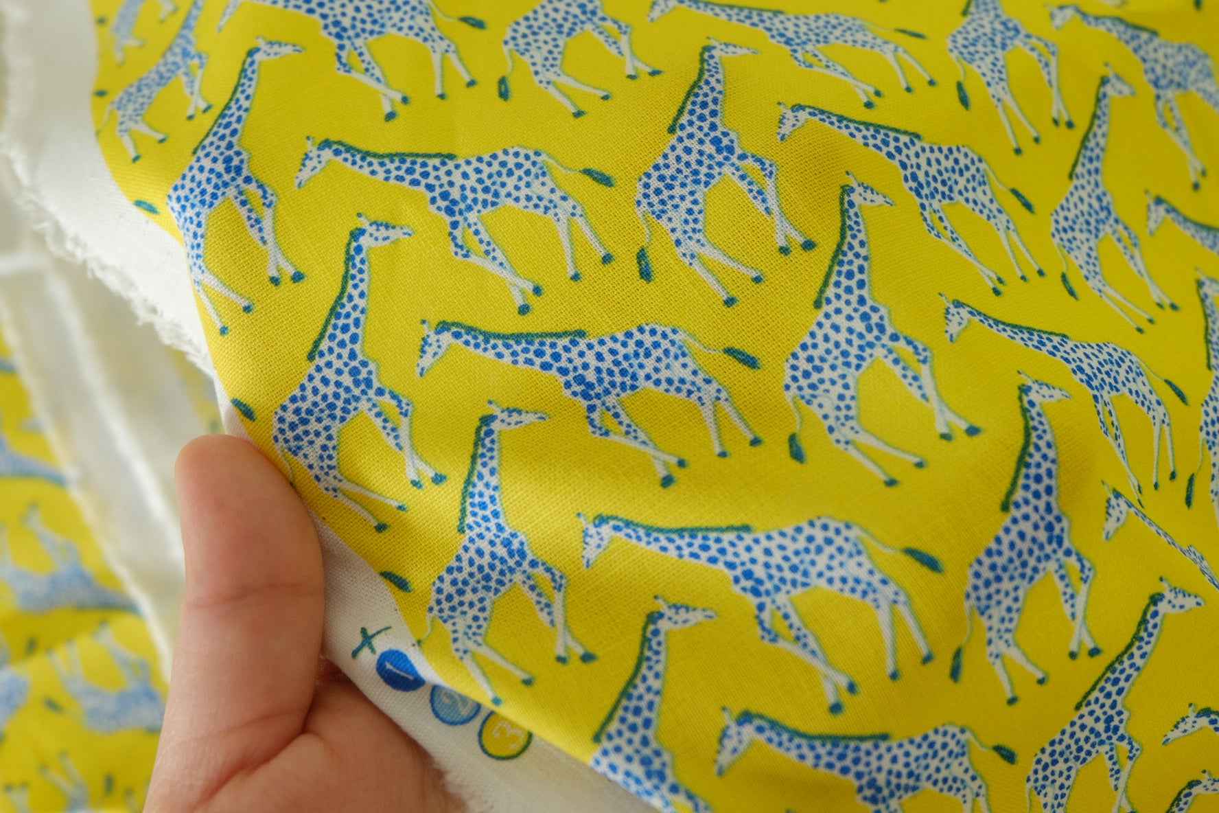 Blue Giraffes Cotton Linen Fabric – 1.6 yd
