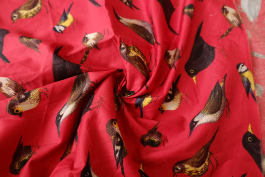 Bird Print Cotton Sateen on Red Ground (2.6 Yards)