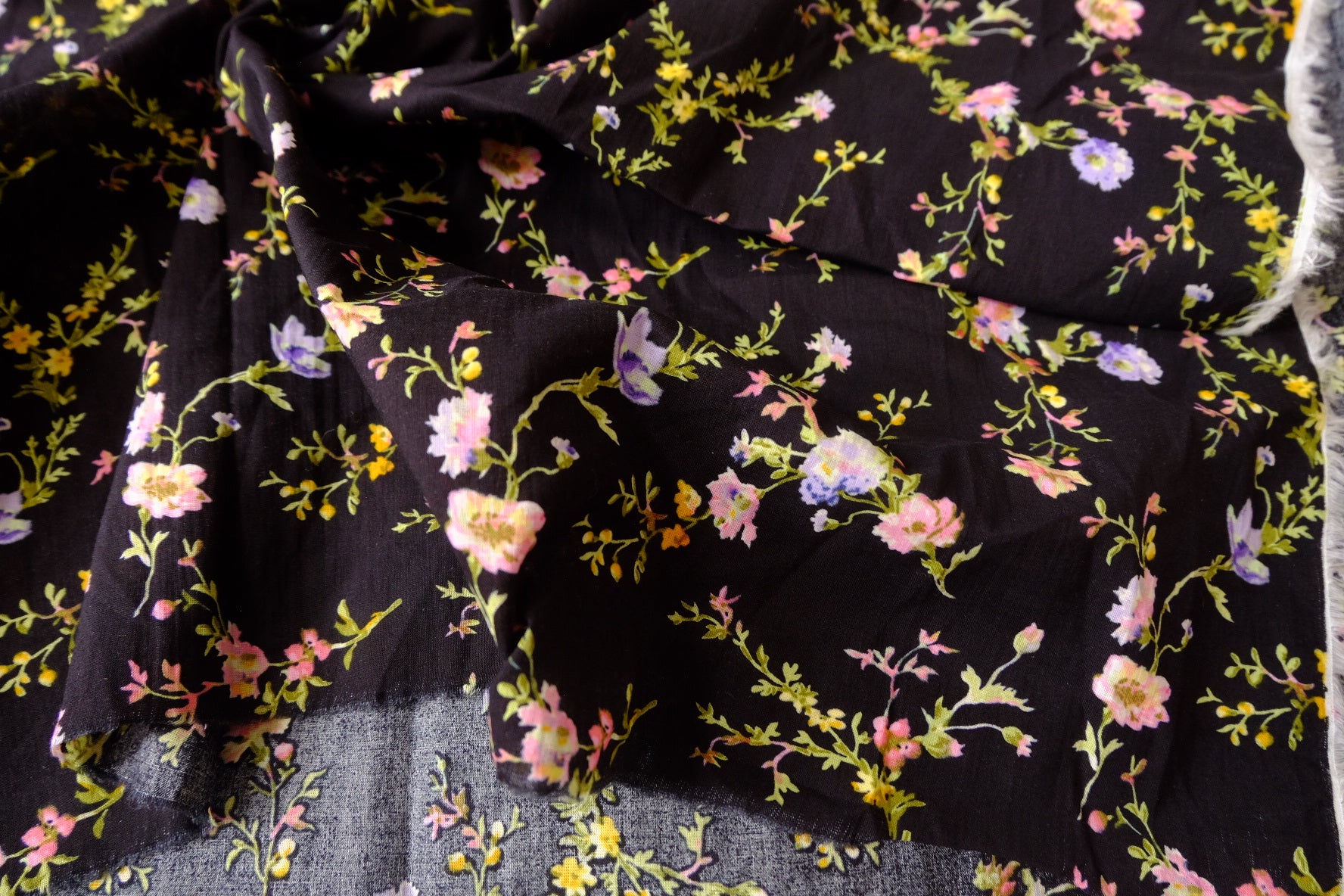 Black Ditsy Floral Lightweight Cotton Fabric - 2.19 yd