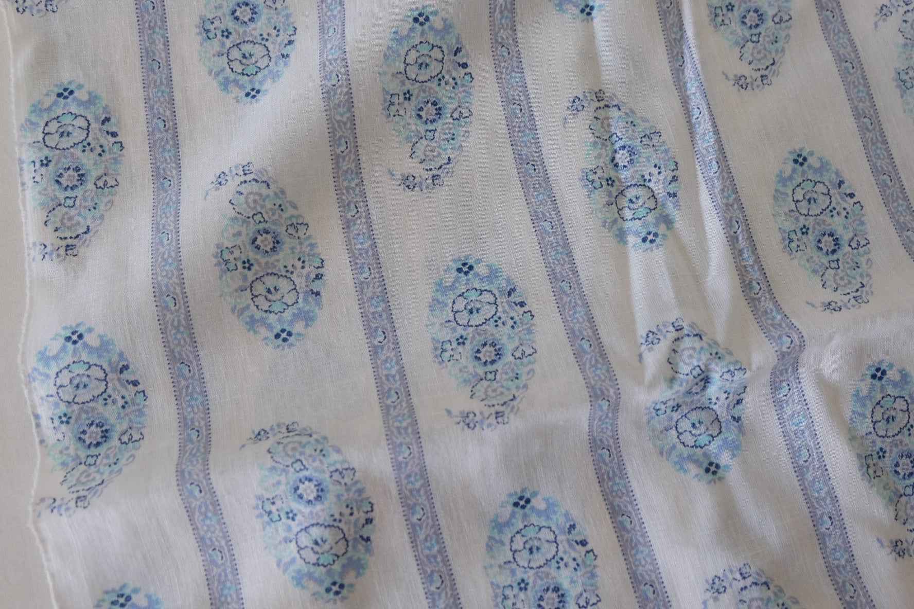 Blue Paisley Stripe Rayon Linen Fabric – 2.2 yd