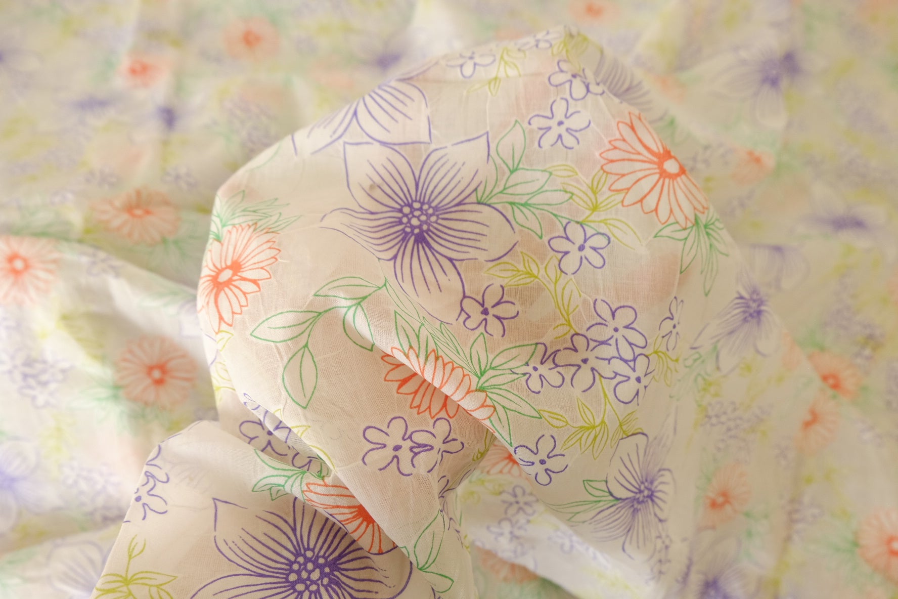 Soft Summer Floral Gauze-Like Cotton Fabric – 3.28 yd Piece