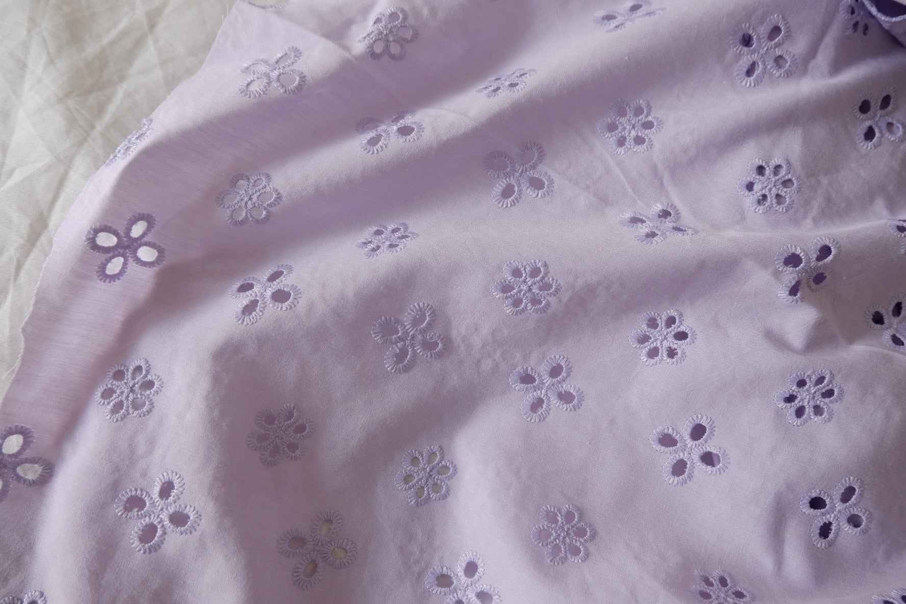 Lilac Eyelet Embroidered Cotton Poplin Fabric – 1.6 Yards