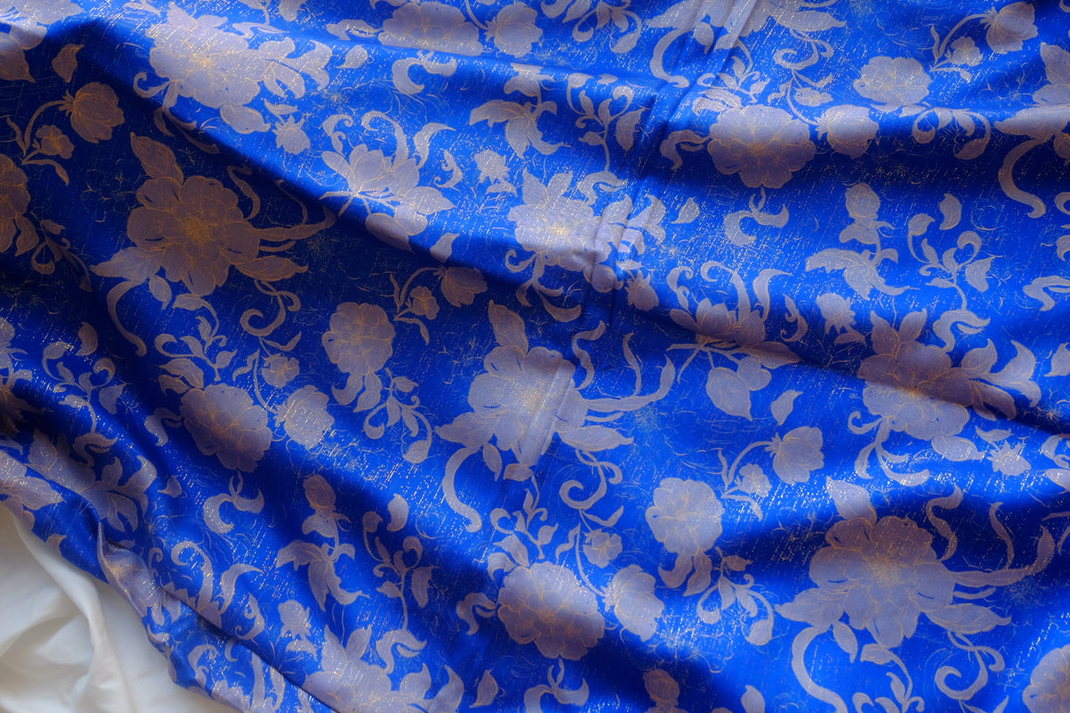 Royal Blue Floral Cotton Rayon Sateen – 2.3 yd