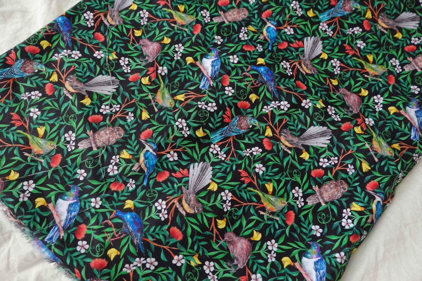 Tropical Bird Print Cotton Fabric — 2.19 yd Piece