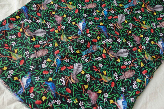Tropical Bird Print Cotton Fabric — 2.19 yd Piece