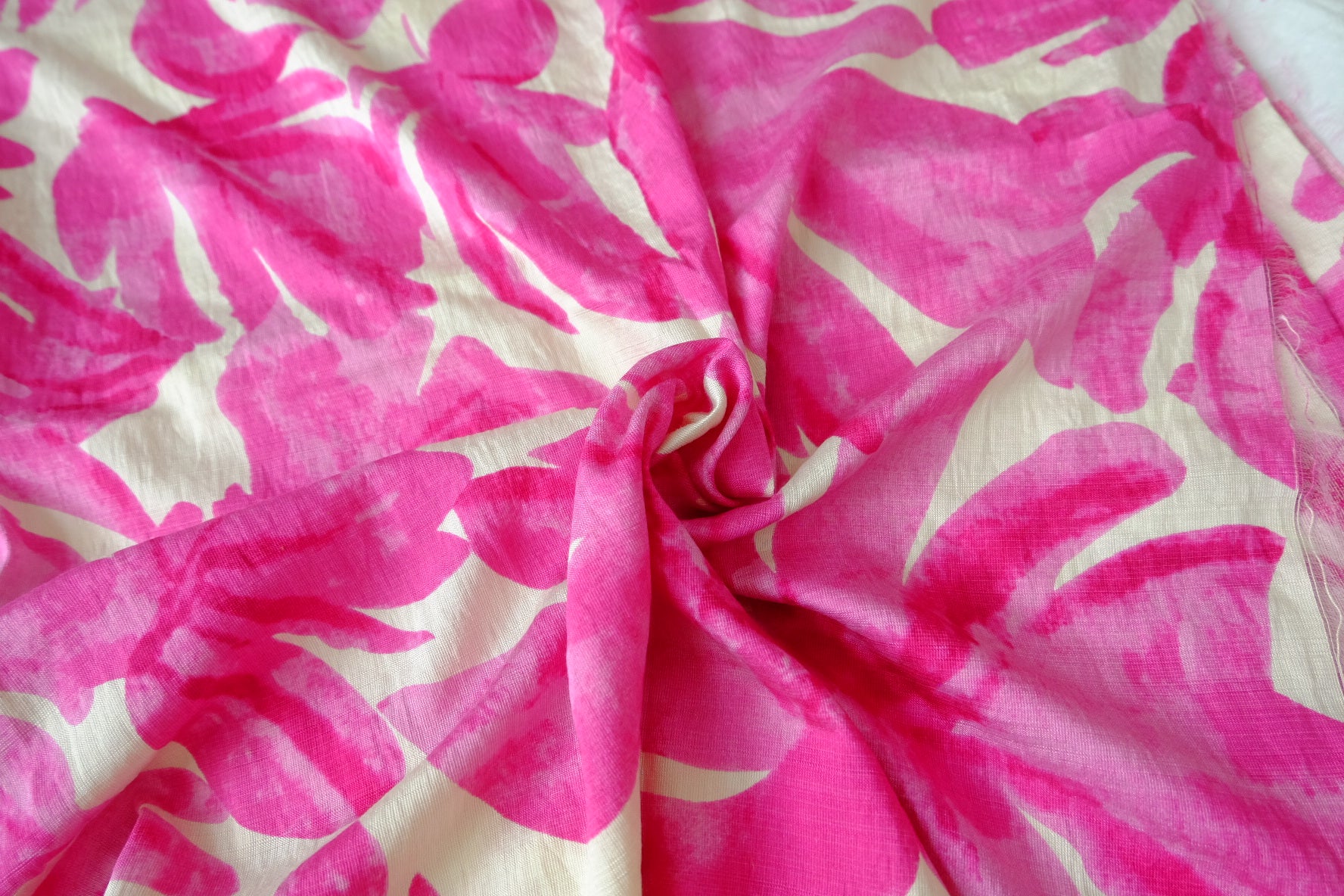 Heavy Tencel Linen Blend with Pink Leaf Print 2 Yards