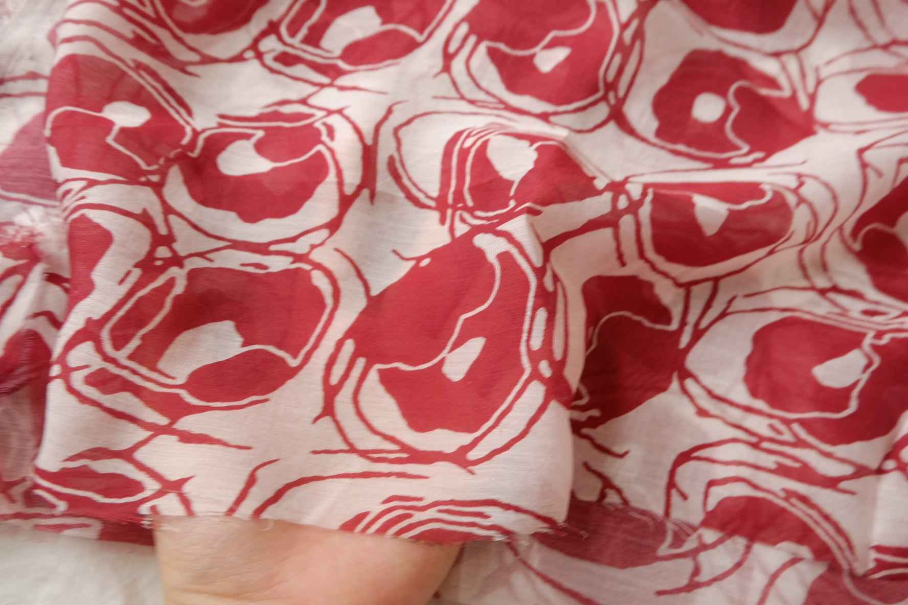 Sheer Red Line Floral Tencel-Cotton Fabric - 2.19 yd