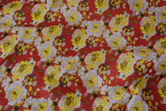 Vintage Yellow Rose Cotton Lawn Fabric – Soft Floral Cotton Print – 2.3 yd