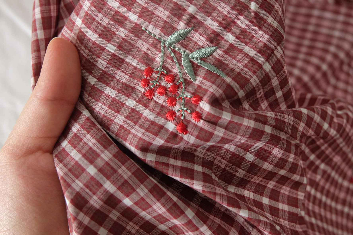 Berry Embroidered Cotton Shirting — 2.19 yd