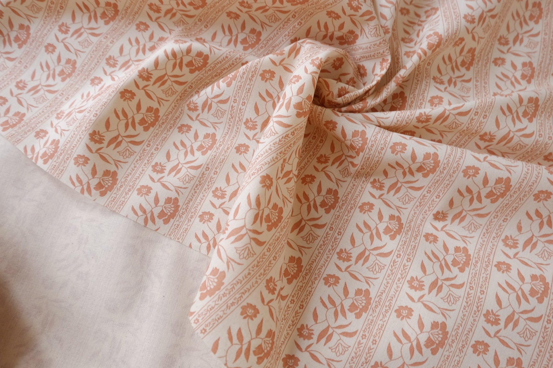 Peach Floral Stripe Linen Cotton, 1.64 Yards