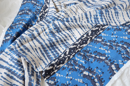 Heavy Tencel Linen Double-Border Fabric in Blue 2.1 Yards