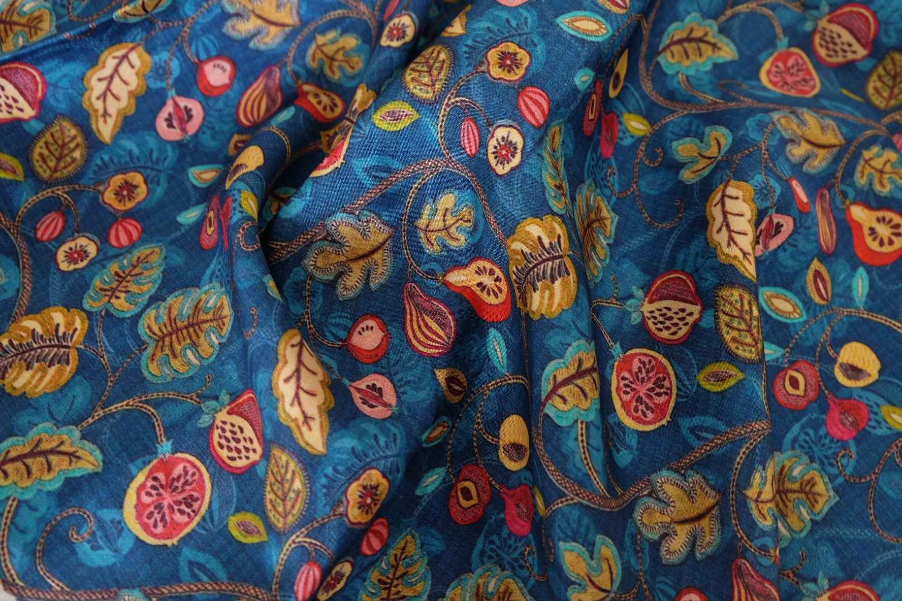Fruit Vine Rayon Sateen Fabric – By the Meter