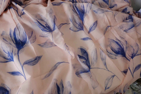 Blue Floral Tencel Ramie Nylon Blend Fabric – 3.3 yd