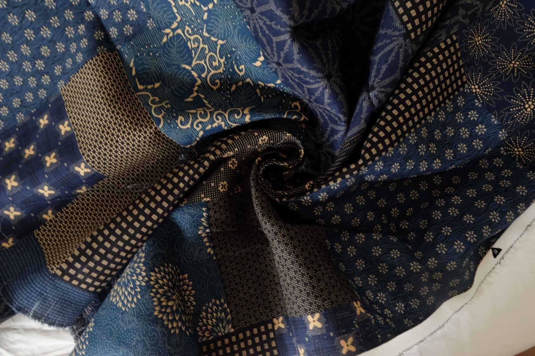 Indigo Patchwork Slub Cotton Linen Blend — 1.64 yd