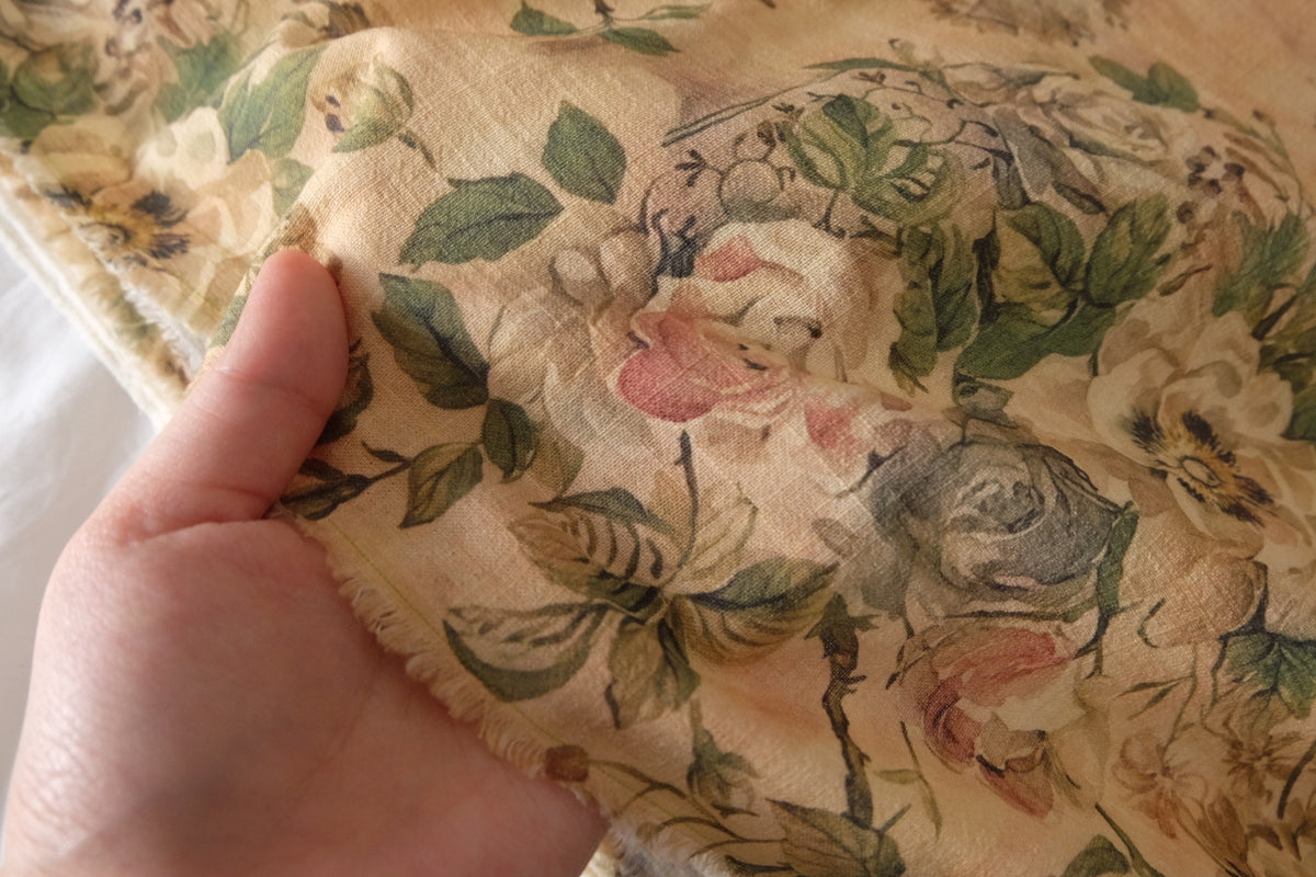 Antique Rose Garden – Vintage Linen Cotton Fabric | 2.2 yards
