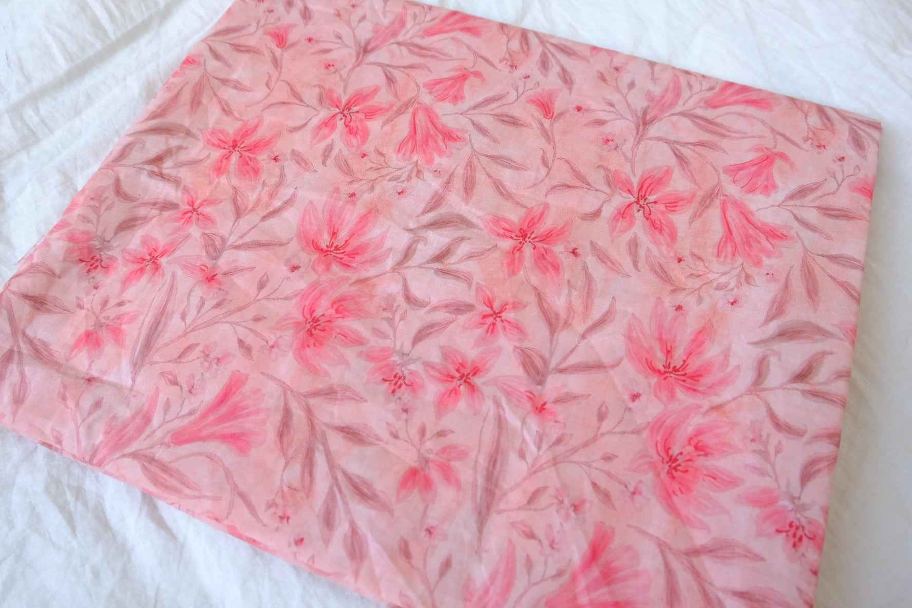 Soft Pink Watercolor Floral Cotton Lawn Fabric — 2.41 yd