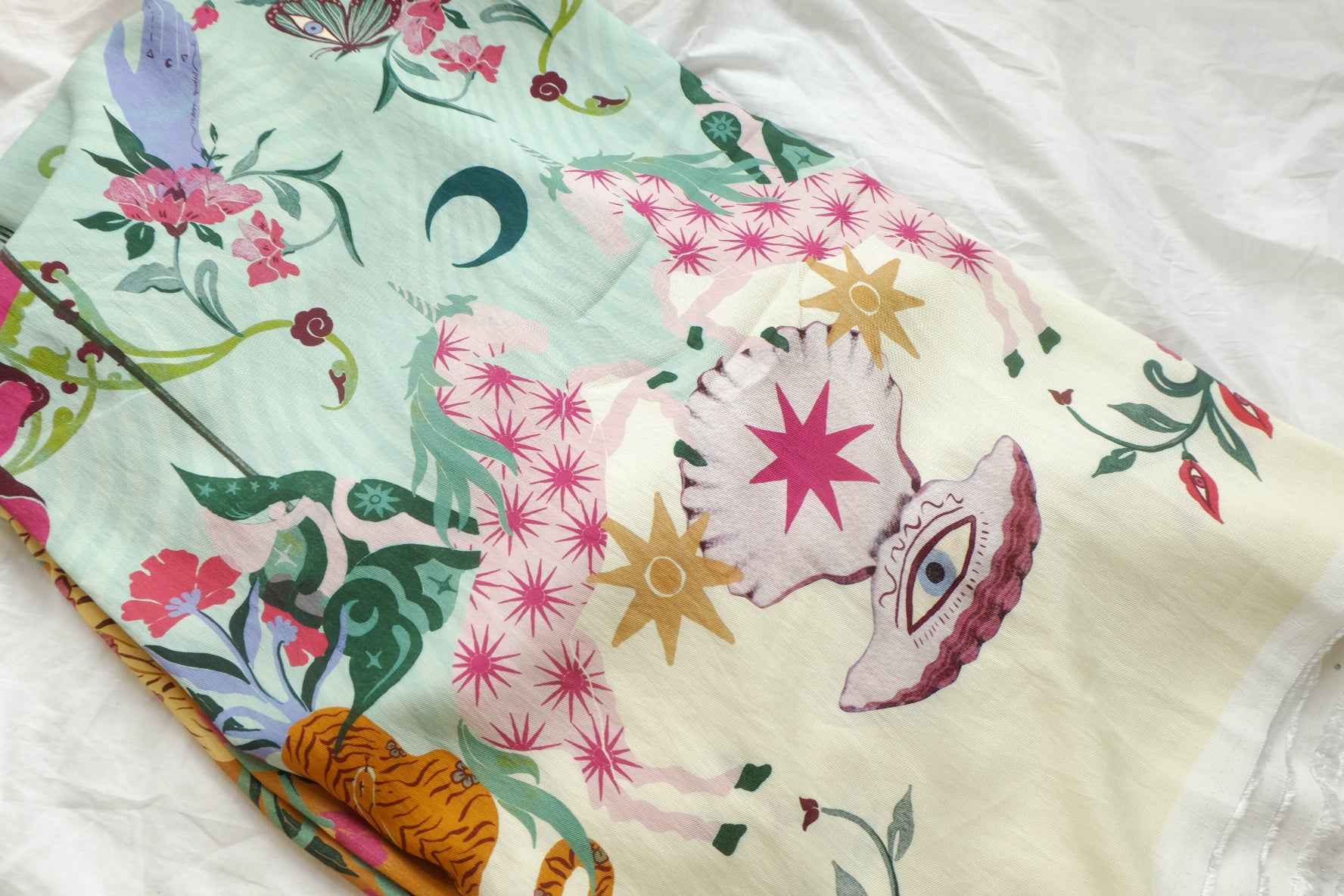 Storybook Tiger & Shell Lyocell Linen Blend Fabric, Soft Cool Dress Weight, 3.28 Yards