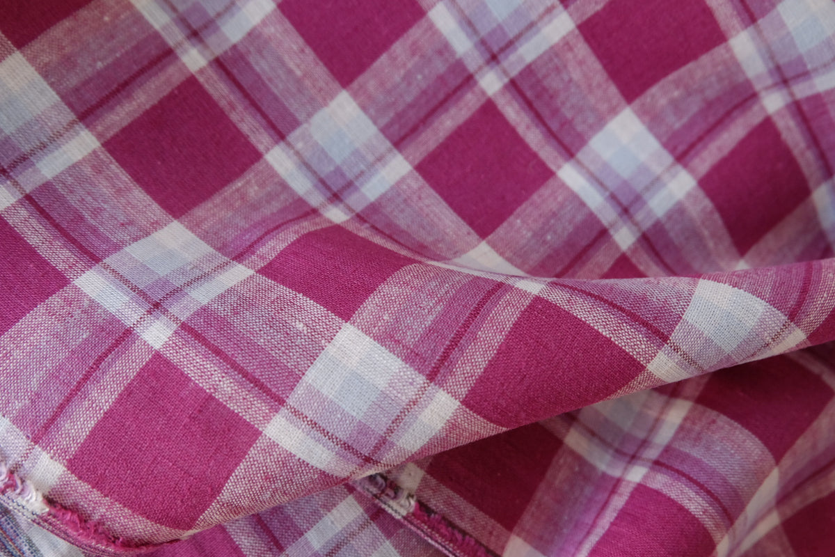 Raspberry Sorbet Yarn-Dyed Linen Cotton Plaid – 2.2 yd