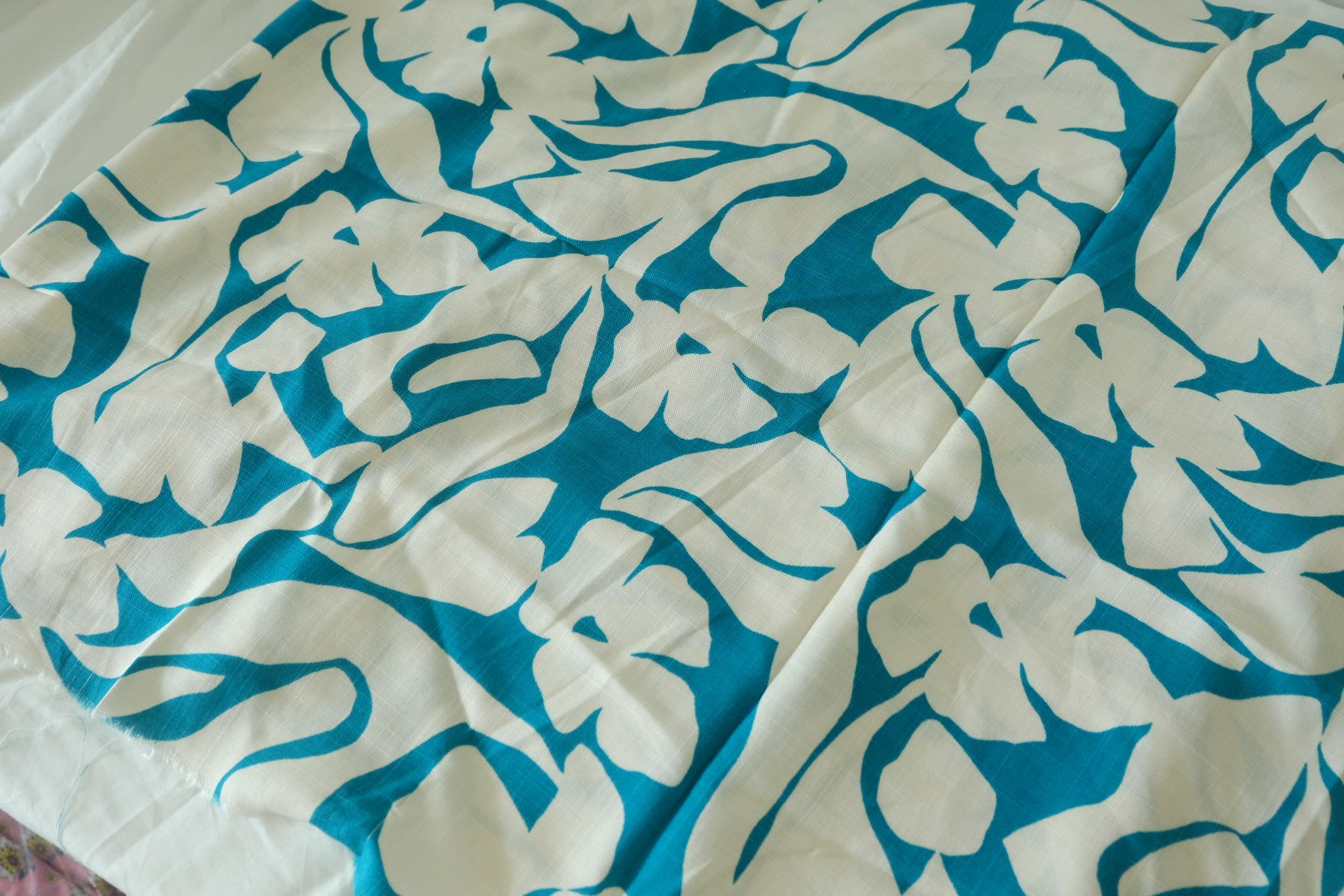 Teal Abstract Floral Linen Cotton – 3.3 yd