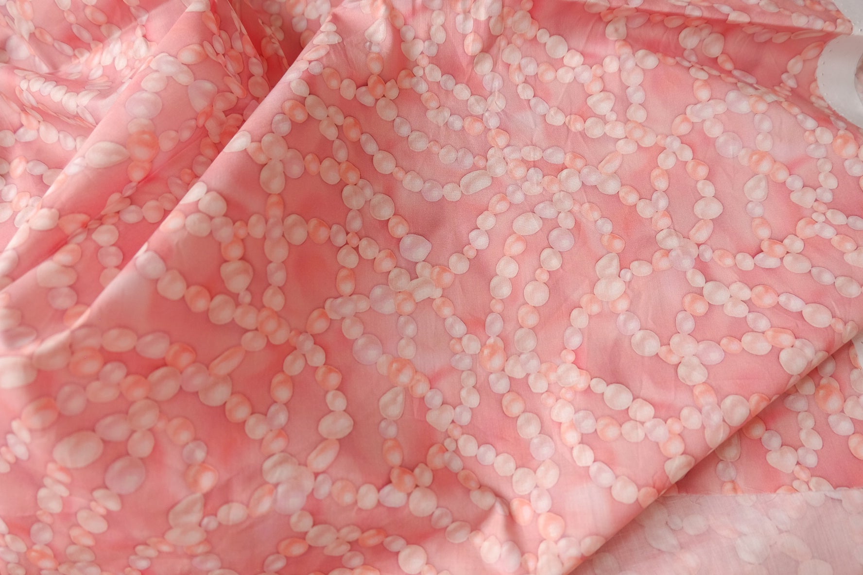 Pink Pearl Print Cotton Lawn Fabric, 1.2 Yards