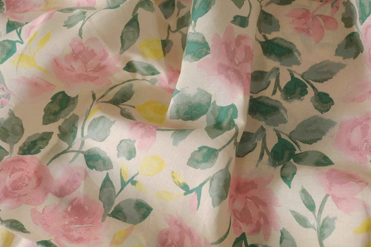 Watercolor Rose Linen Cotton — 2.19 yd