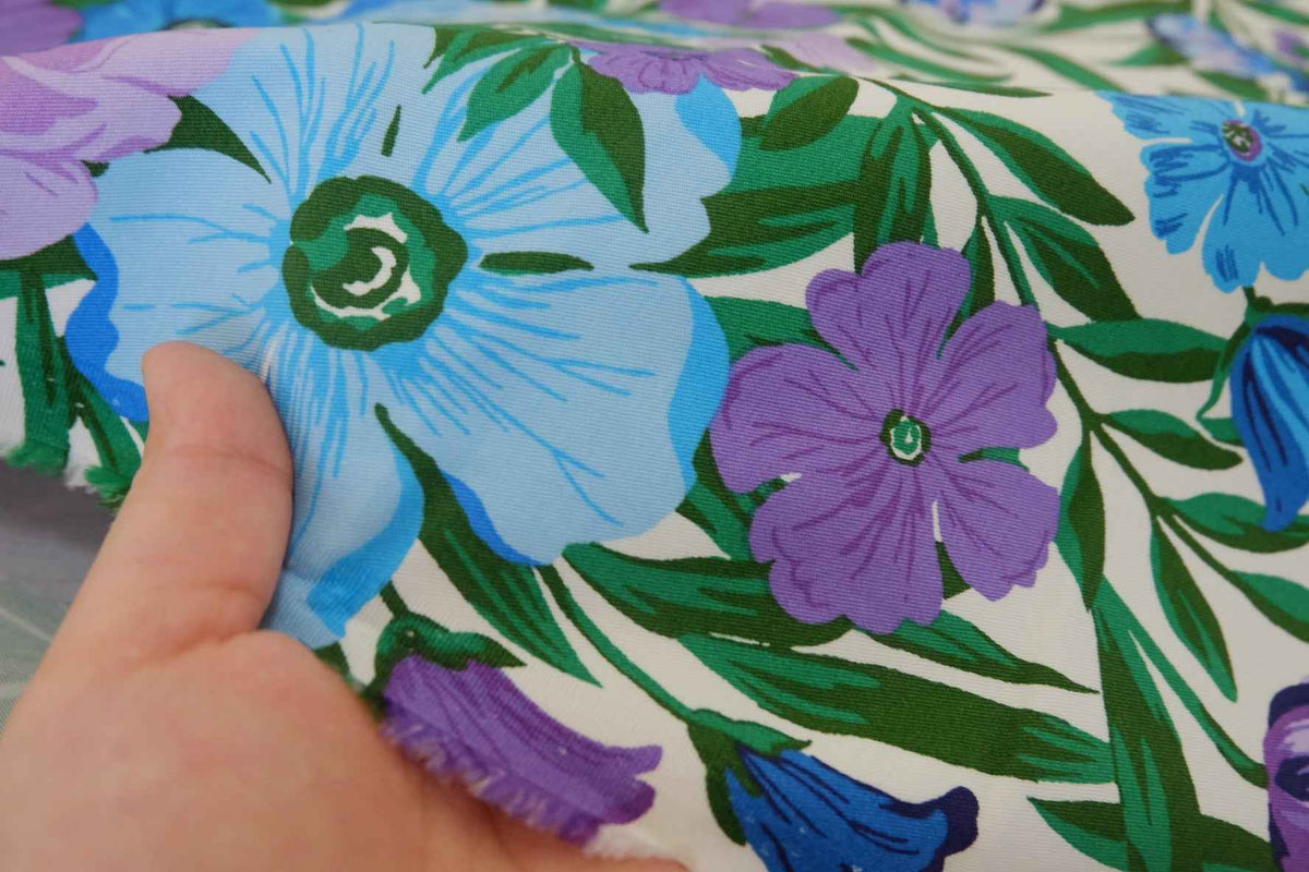 Violet & Blue Wildflower Garden Cotton Twill Fabric – 3.28 yd