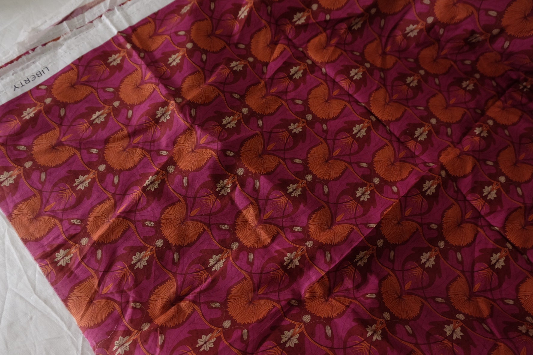 Dark Magenta Floral Cotton Lawn Fabric - 1.3 yd