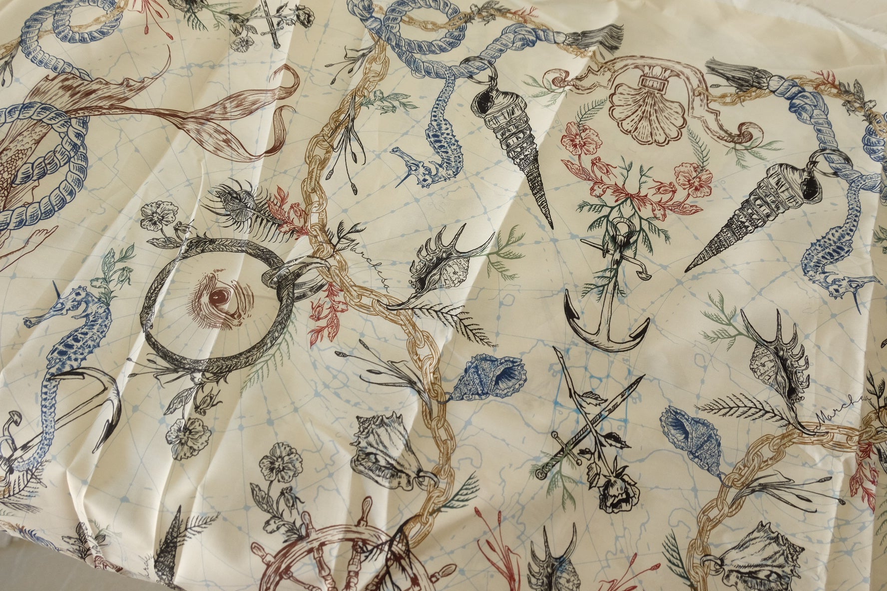 Vintage Nautical Illustration Combed Cotton Poplin Fabric – 2.2 yd