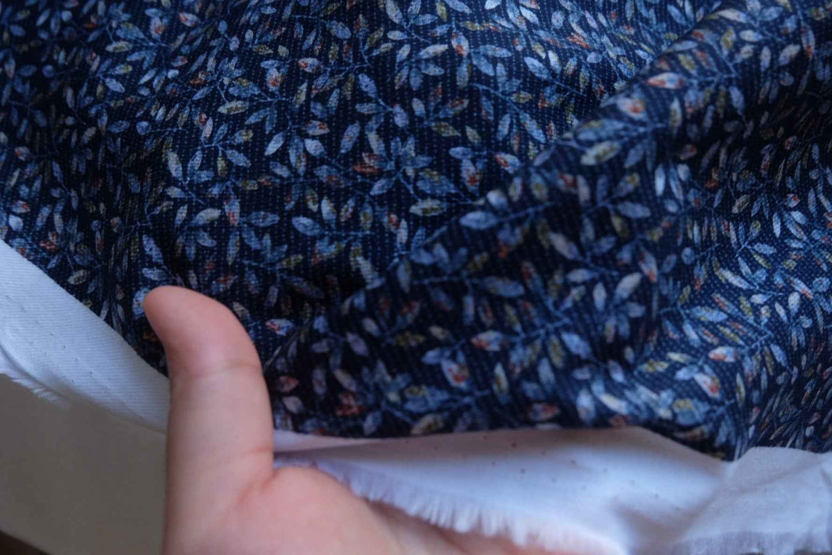Midnight Blue Botanical Brushed Cotton Fabric – 1.92 yd