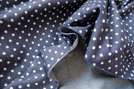 Navy Polka Dot Cotton Denim, Extra Wide Width, 1.64 Yards