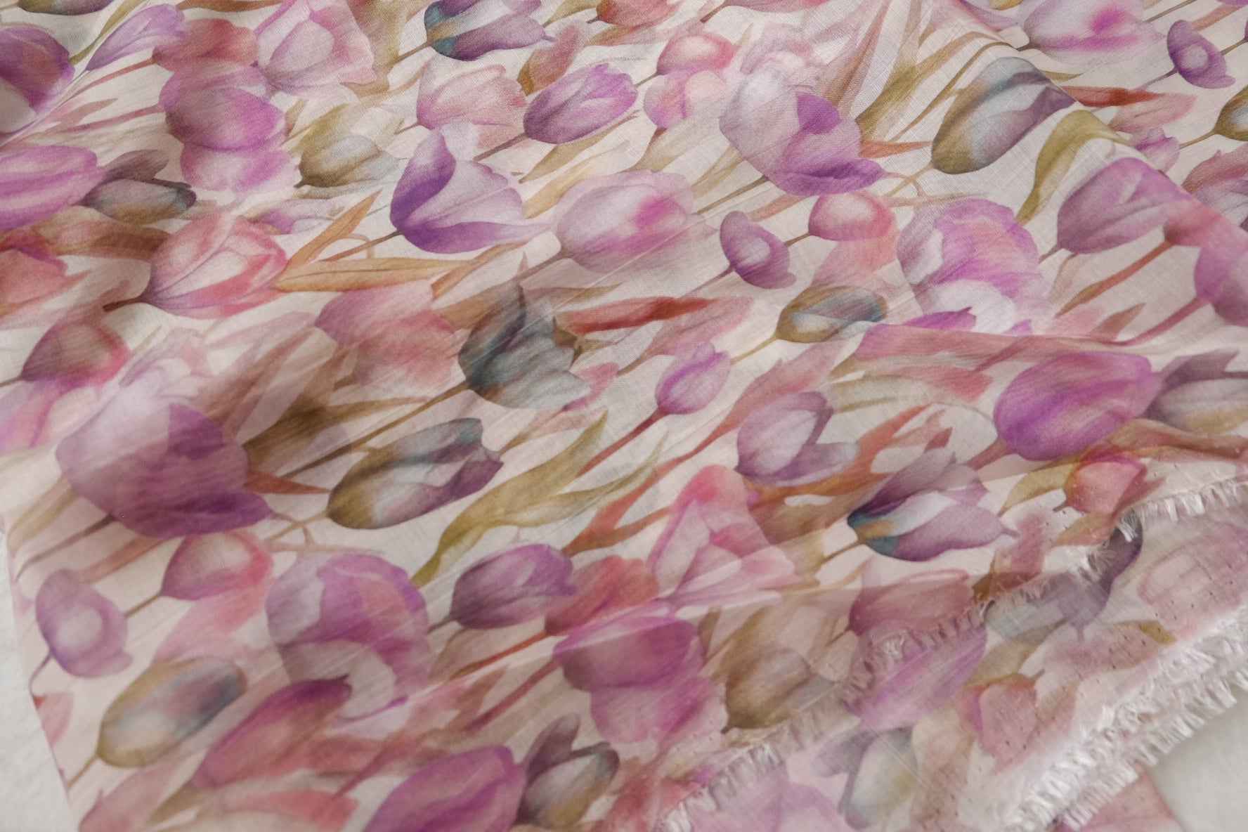 Sheer Watercolor Floral Tencel-Cotton Fabric - 3.28 yd