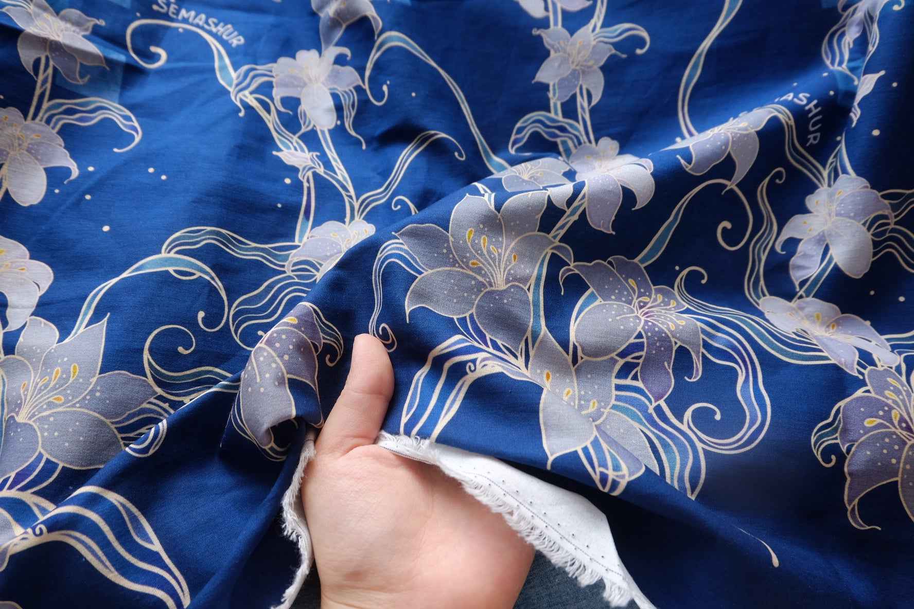 Midnight Lily Border Print Cotton Lawn Fabric - Two 1.31 yd Pieces