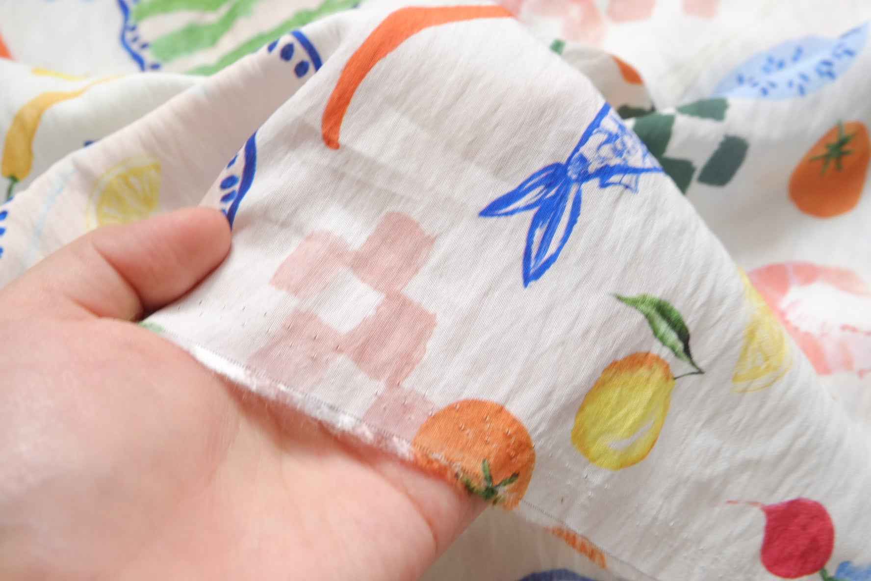 Playful Food Print Tencel Blend Fabric, Soft Lightweight, 2.19 Yards