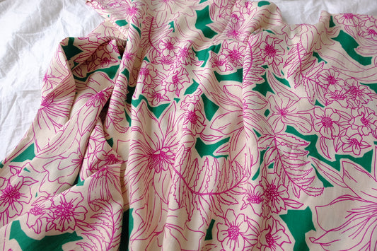 Pink Line-Drawing Floral Cotton Linen Blend — 2.19 yd