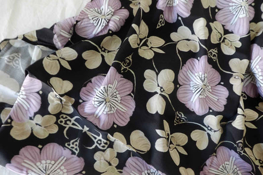 Silky Floral Rayon Fabric with Sateen Feel-1.64 yd