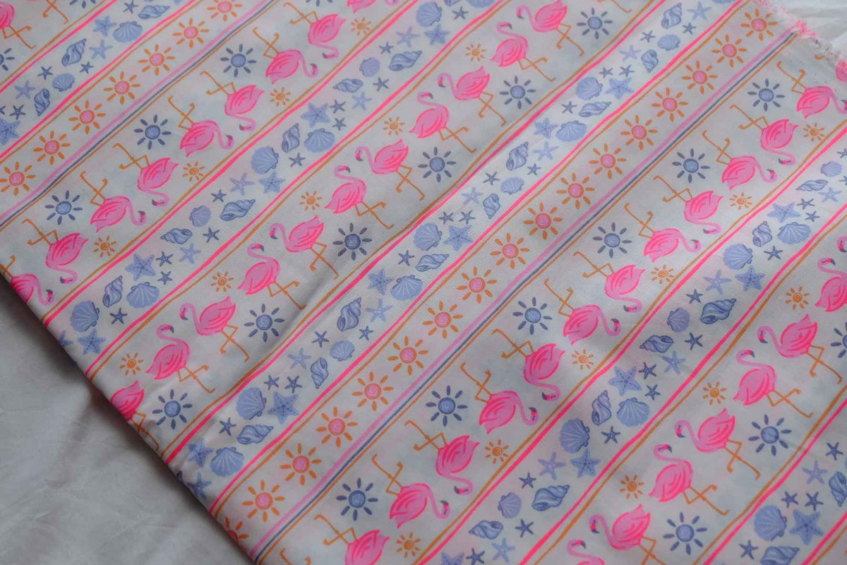 Flamingo & Seashell Cotton Poplin — 2.2 yd