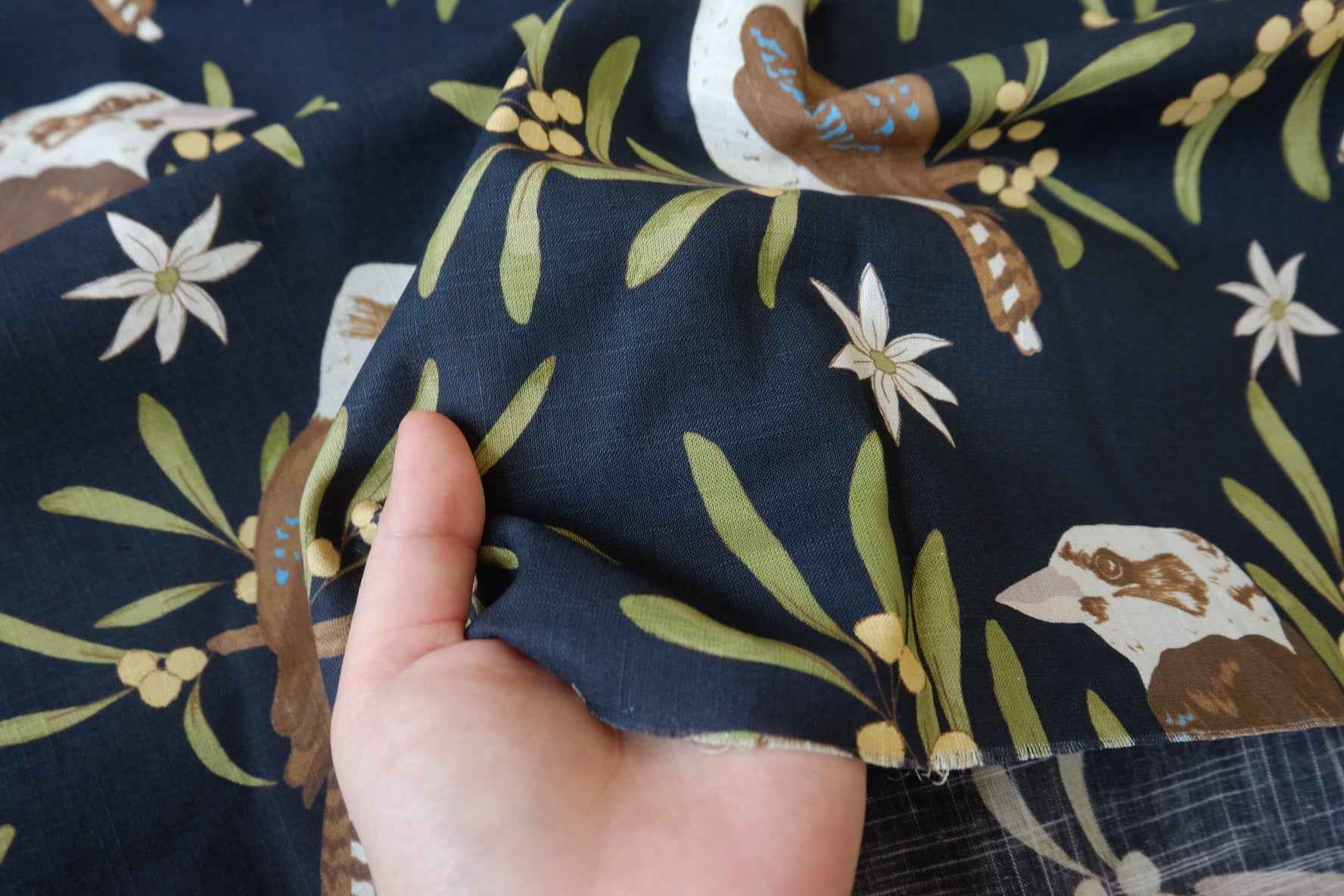 Japanese Cotton Linen Storybook Bird Fabric - 2.19 yd