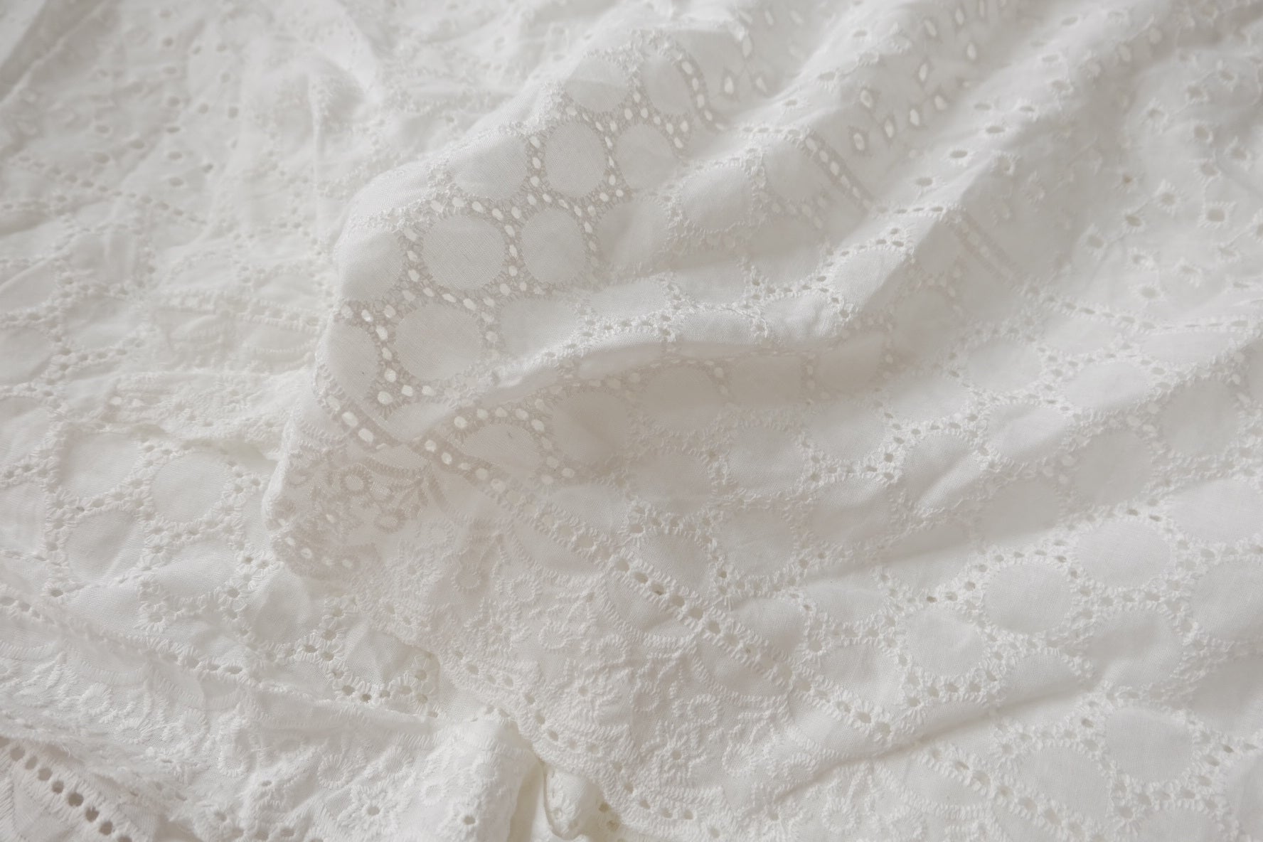 White Broderie Anglaise Cotton Fabric, 1.5 Yards