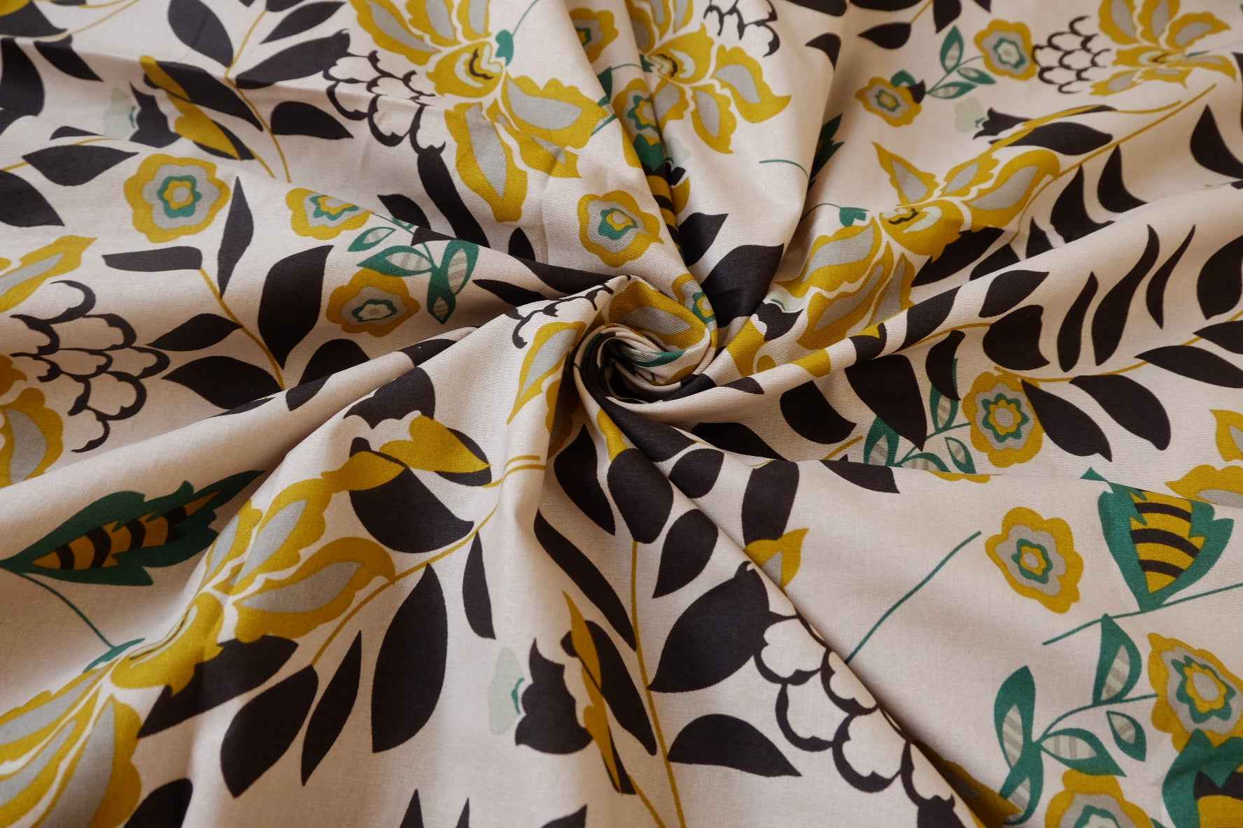 Mustard Floral Cotton Linen Fabric - 1.64 yd