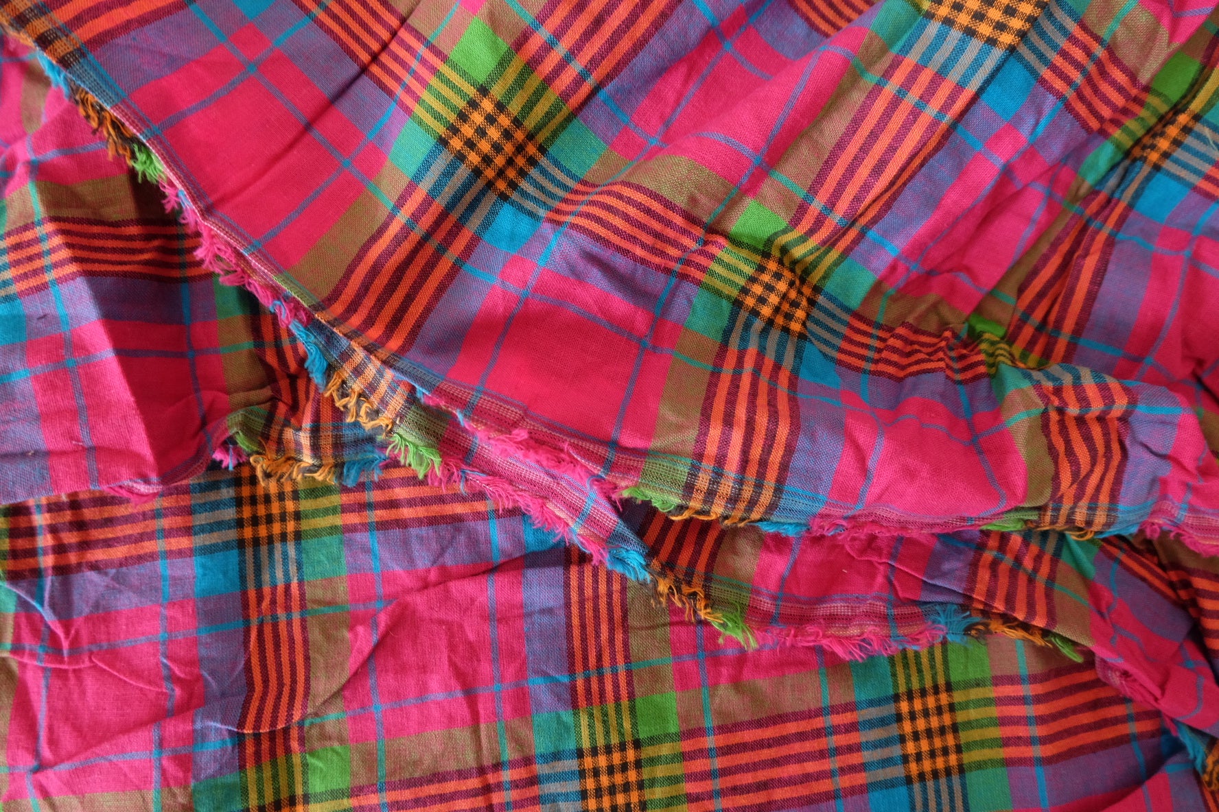 Bright Pink Yarn-Dyed Plaid Cotton Fabric - 2.2 yd