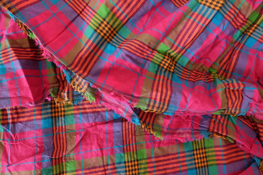 Bright Pink Yarn-Dyed Plaid Cotton Fabric - 2.2 yd