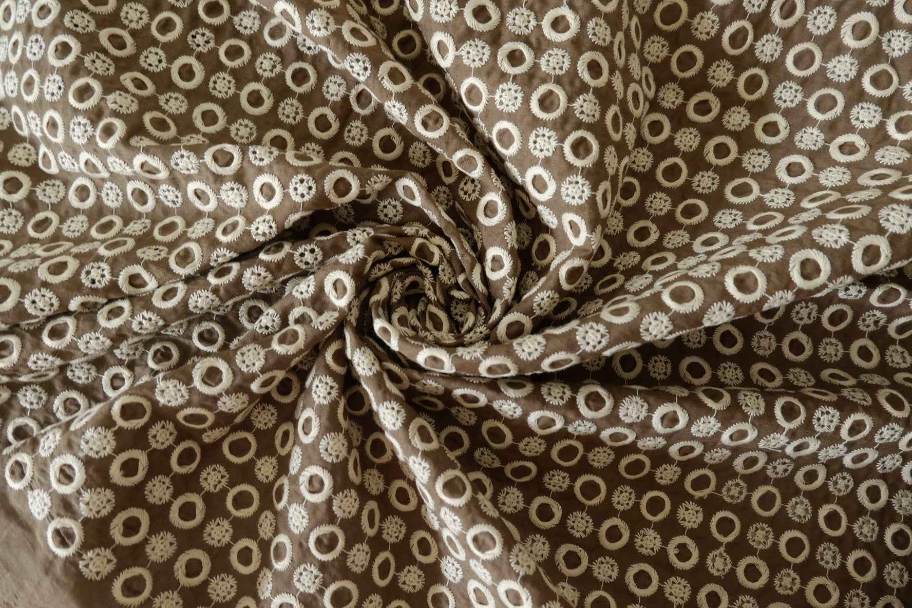 Brown Embroidered Cotton Fabric – 2.2 yd