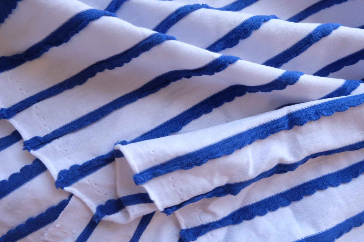 Cobalt Blue Textured Stripe Cotton Knit Fabric – 2.19 yd
