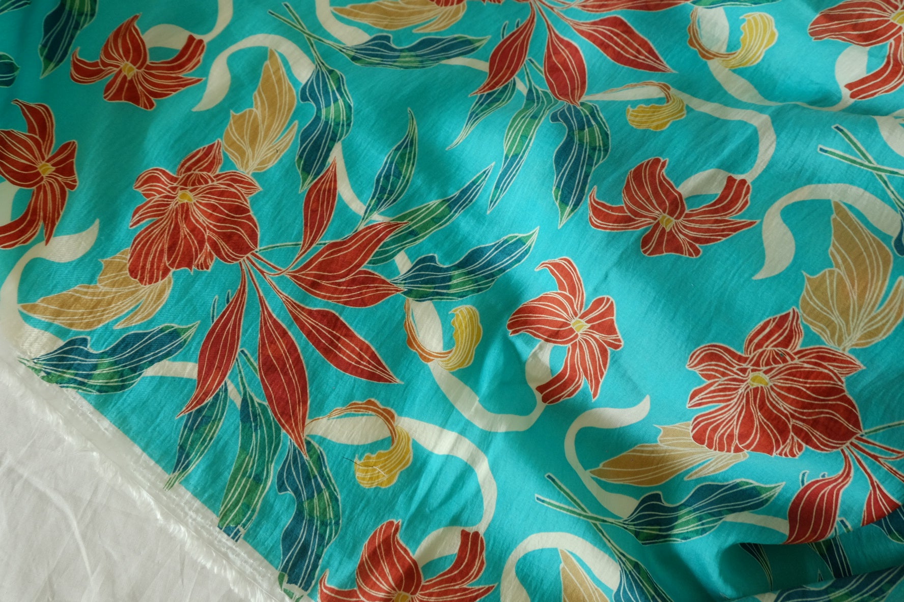 Turquoise Floral Tencel Cotton Fabric – 3.28 yd